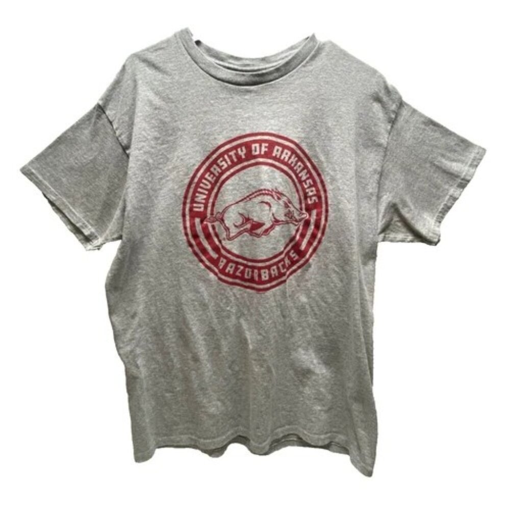 University of Arkansas Graphic T-Shirt Men's Large Razorbacks Grey Heather NCAA